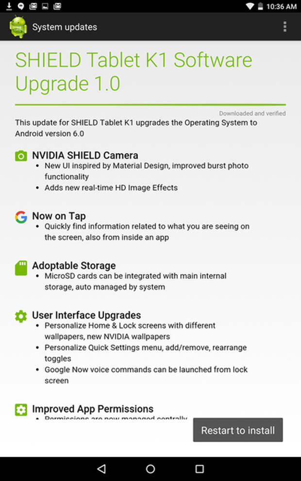 Nvidia Shield K1 получает Android 6.0
