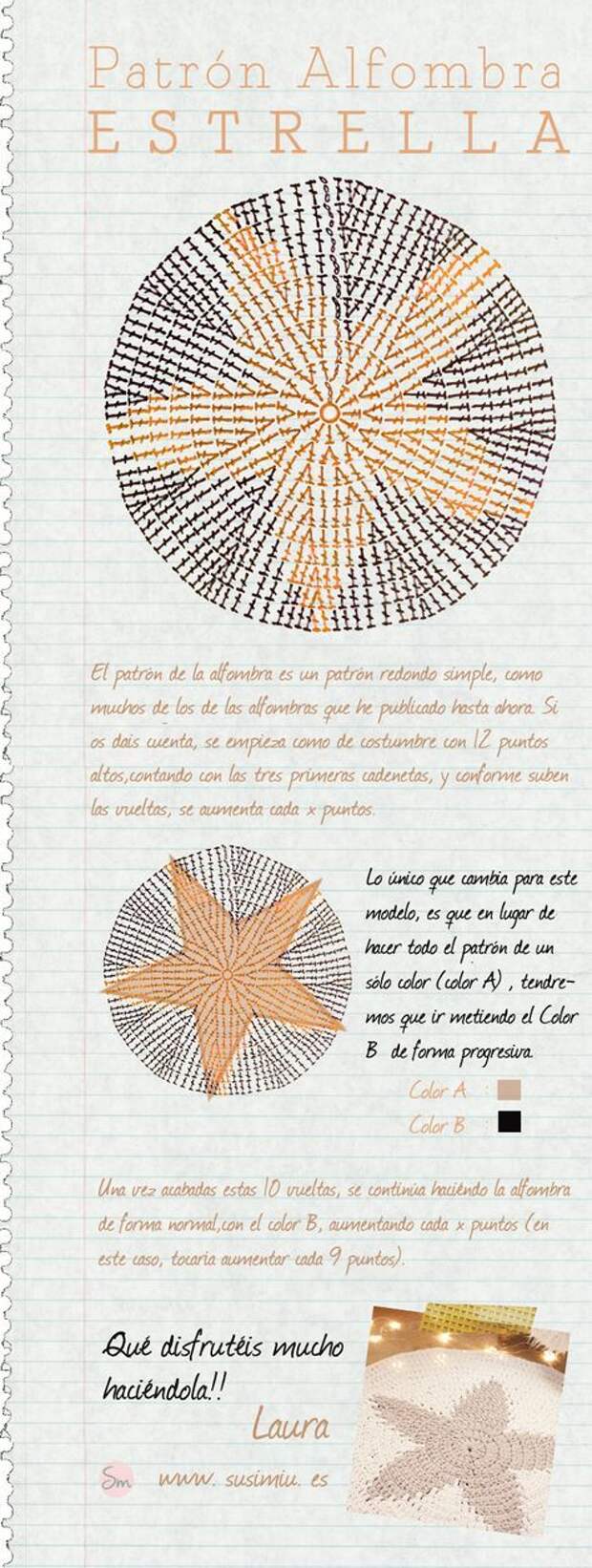 Alfombra De trapillo redonda con estrella central. PatrÃ³n à¼ºâœ¿Æ¬â±¤áƒ¦  http://www.pinterest.com/teretegui/âœ¿à¼»