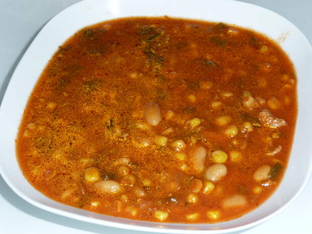 Томатный суп с мясом, фасолью и кукурузой рецепт, суп, длиннопост