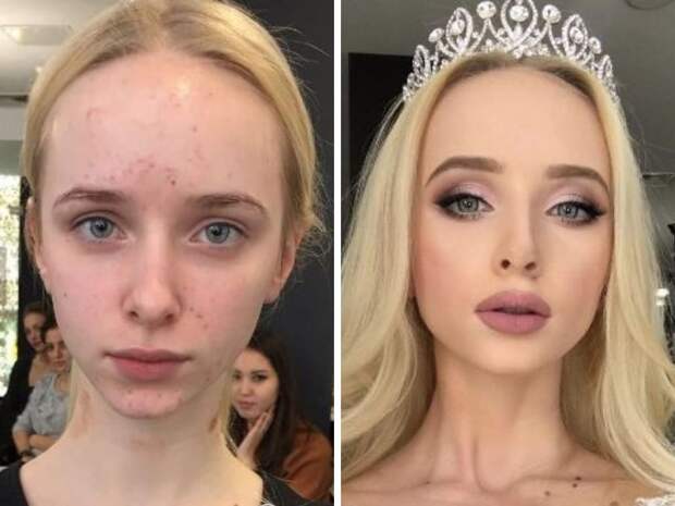 Сравнительные снимки девушек до и после макияжа
