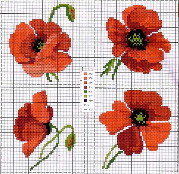 Punto croce - Schemi e Ricami gratuiti: Grande raccolta di papaveri a punto croce
