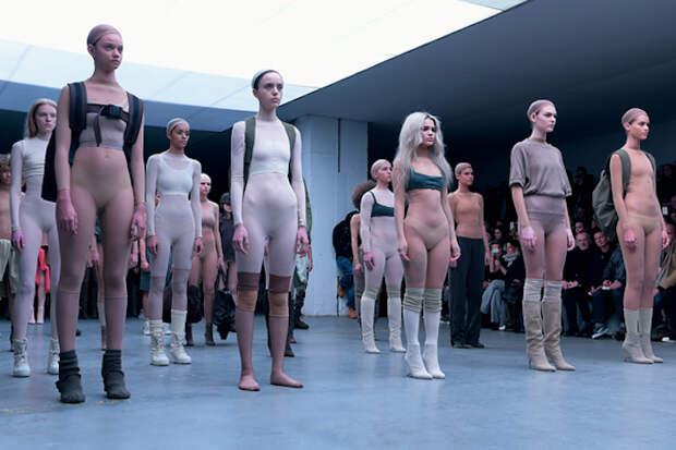 NEW YORK, NY - FEBRUARY 12: Models on the runway at the adidas Originals x Kanye West YEEZY SEASON 1 fashion show during New York Fashion Week Fall 2015 at Skylight Clarkson Sq on February 12, 2015 in New York City. (Photo by Gareth Cattermole/Getty Images for adidas)