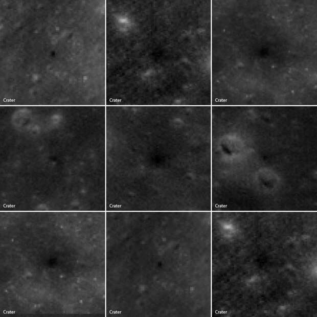 Следы падения микрометеоритов на Луну