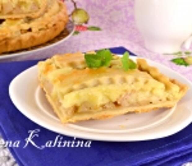 Песочный пирог с яблоками и заварным сметанным кремом