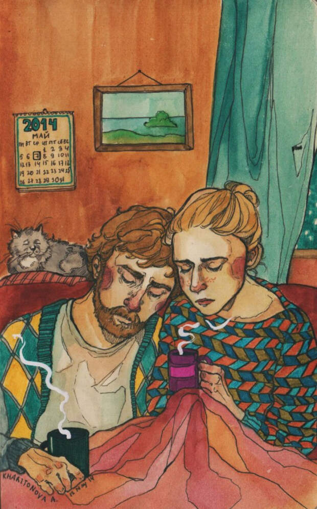 акварельные рисунки о любви и отношениях