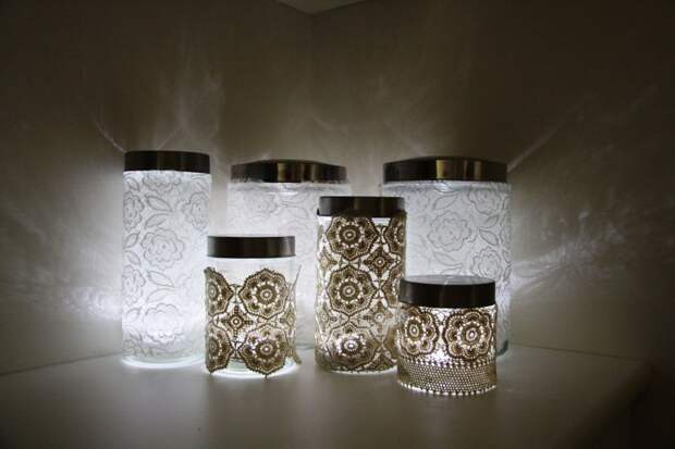 Необычные светильники из стеклянных банок