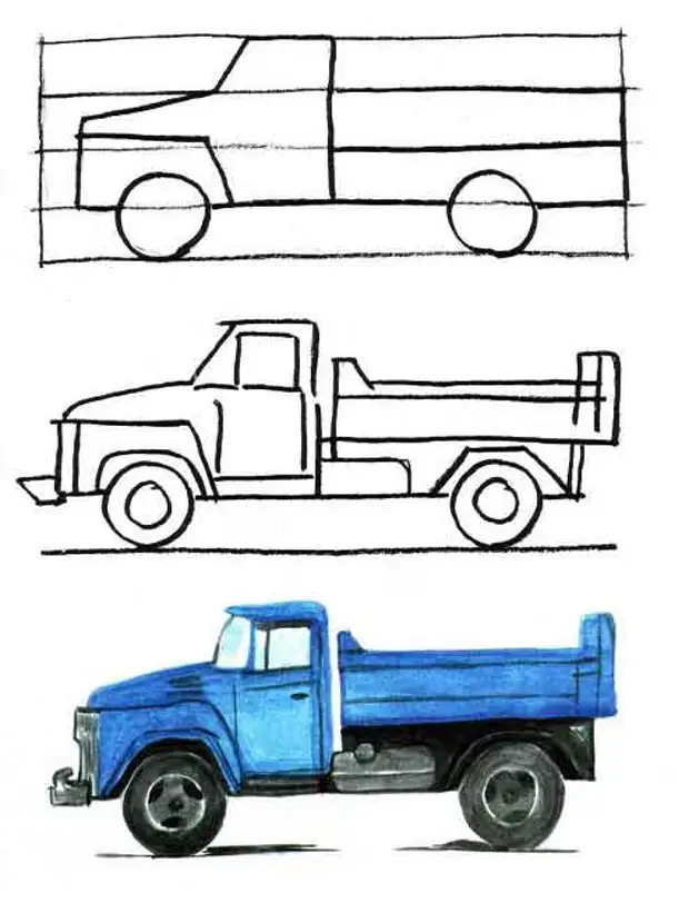 Простой грузовика. Машины для рисования. Поэтапное рисование машины. Рисование автомобиля для детей. Поэтапное рисование машины для детей.