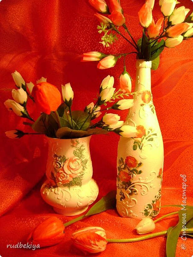 Декоративная бутылка и вазочка из плафона. Декупаж (2) (450x600, 348Kb)