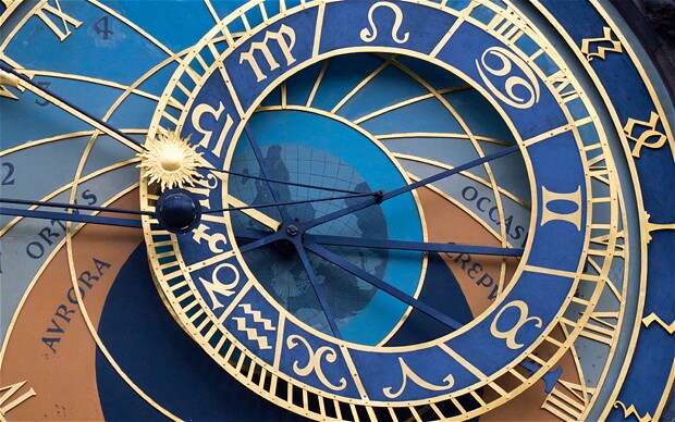 Detail of face of Astronomical Clock on town hall in Staromestske namesti or Old Town Square in Prague in Czech Republic