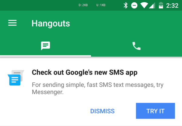 Hangouts 7.0 рекомендует «Чат»