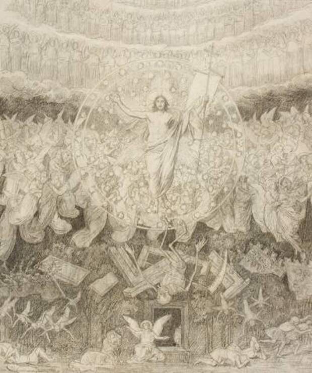 Воскресение Христово. Праведники парят над пустыми гробами. 1845 Бумага, акварель, тушь, перо.