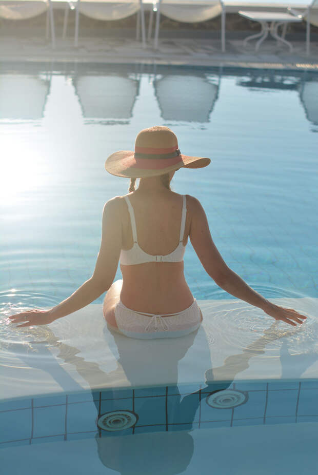 White bikini, wide-brimmed hat | Not Dressed As Lamb