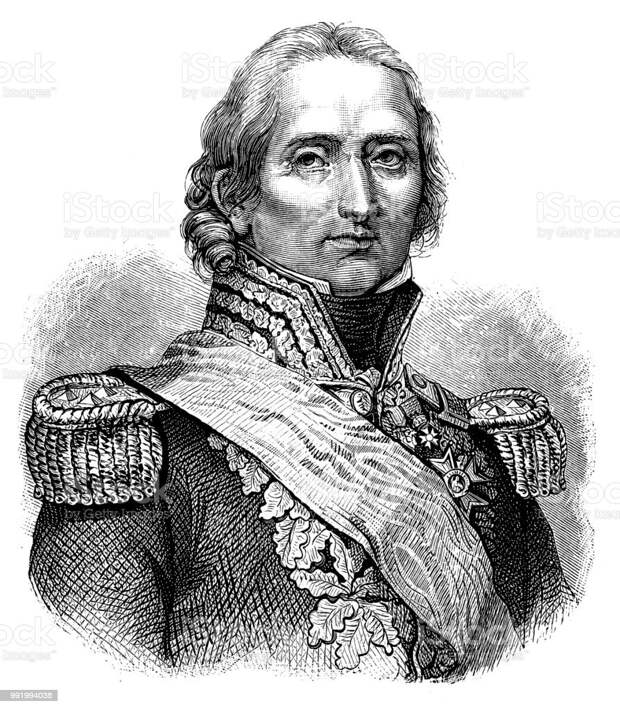 Маршал Николя Jean-de-Dieu Soult (1769-1851) Французский министр войны в 1830-1832 и несколько времен премьер-министр во время завоевания Алжира Францией - Стоковые иллюстрации Старомодный роялти-фри