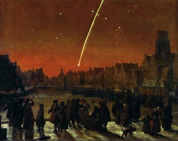 Небо на картинах известных художников. Ливе Версхюр. «Комета над Роттердамом», 1680