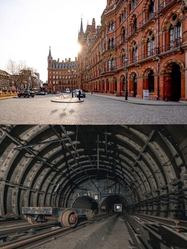 Англия: Отель St. Pancras Renaissance находится над заброшенной железнодорожной частью Лондонского почтового музея в мире, достопримечательности, интересно, под землей, фото