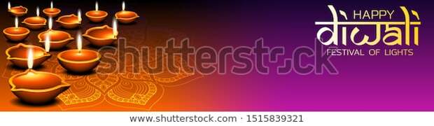 Banner, social media or website header design template with several burning diya oil lamps and mandala for Diwali festival of lights celebration