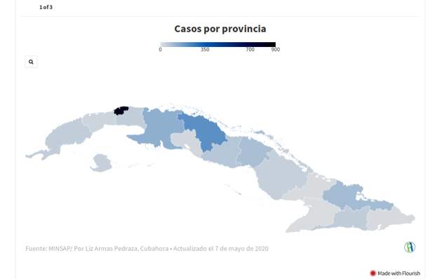 3 картинки ниже. 1 – количество случаев, зафиксированных в провинции. Наиболее пострадавшей от коронавируса провинцией по общему числу случаев является Гавана. Между тем, специальный муниципалитет Исла-де-ла-Ювентуд сообщает о самой высокой плотности заболеваемости (число заболевших на 100 тыс. жителей). 2 – число заболевших по муниципалитетам. Муниципалитет Кубы, наиболее пострадавший от COVID-19, - Санта-Клара, провинция Вилья-Клара. 3 – случаи внутренней передачи инфекции. Наибольшее количество случаев внутреннего заражения зарегистрировано в провинции Гавана и в муниципалитете Центральная Гавана. 