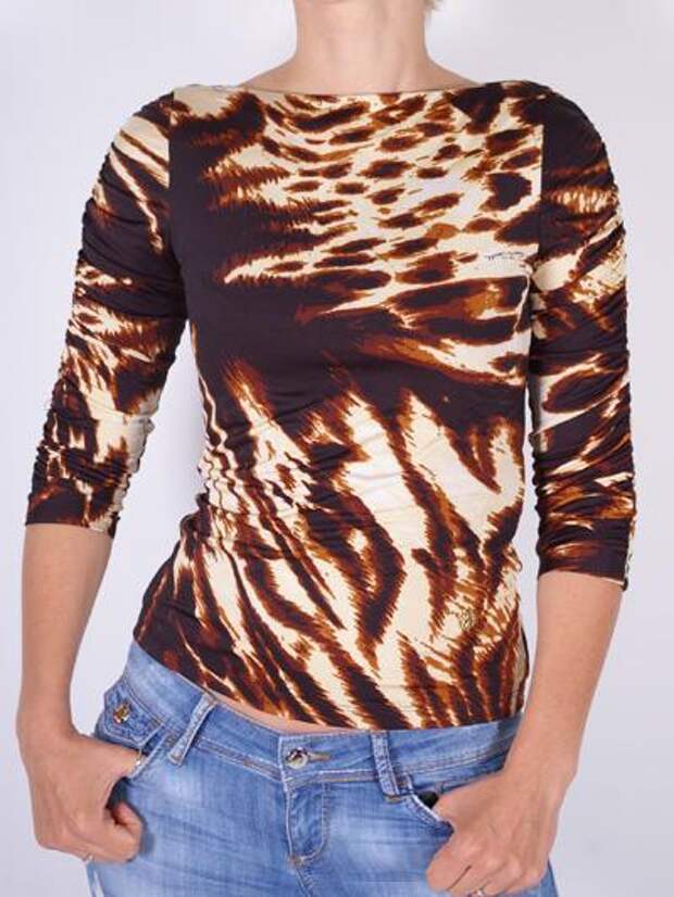 Roberto Cavalli Long Sleeve Dressy Top For Women-Brown