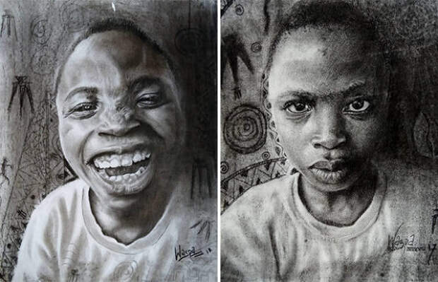 Юный художник из Нигерии рисует поразительные портреты