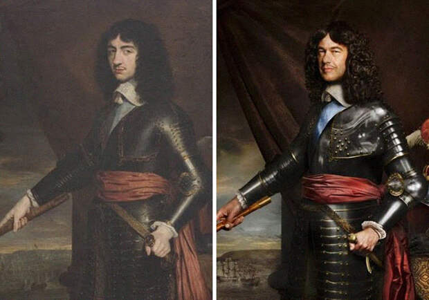 Карл II (слева), 1653 г. и лорд Чарльз Фицрой (справа) в 9-м поколении правнук Карла II.jpg Карл II (слева), 1653 г. и лорд Чарльз Фицрой (справа) в 9-м поколении правнук Карла II.jpg