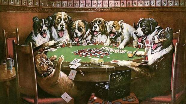 Очень смешные картинки «Собаки играют в покер» Кассиуса Кулиджа
