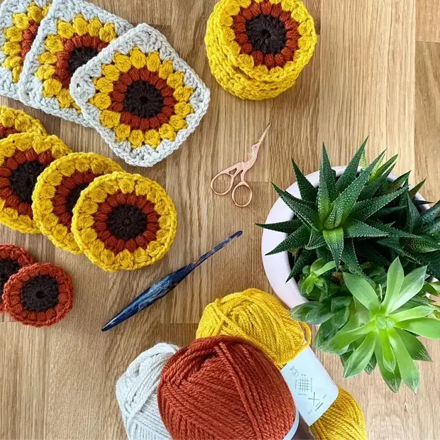 Как связать бабушкин квадрат «Подсолнух»: мастер-класс