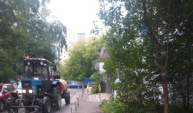Во дворе дома на Дежнёва обрезали ветви деревьев