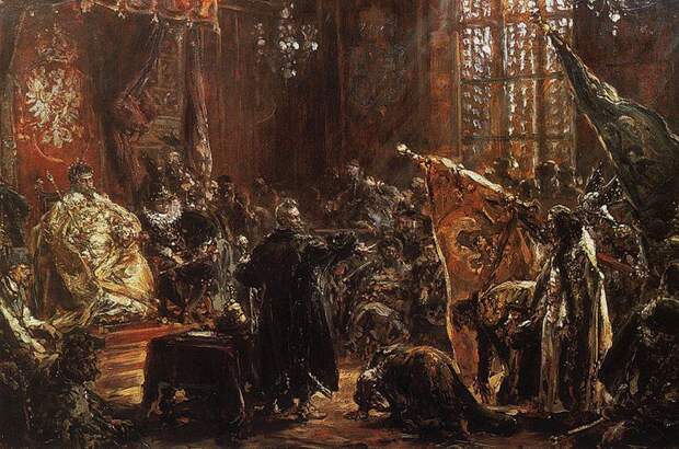 Василий Шуйский приносит присягу королю Сигизмунду. Художник Ян Матейко
