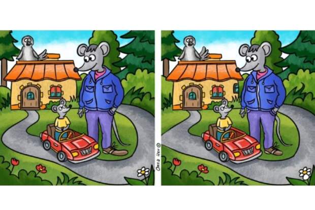 Мышата в красной машине: найдите 11 отличий за 33 секунды