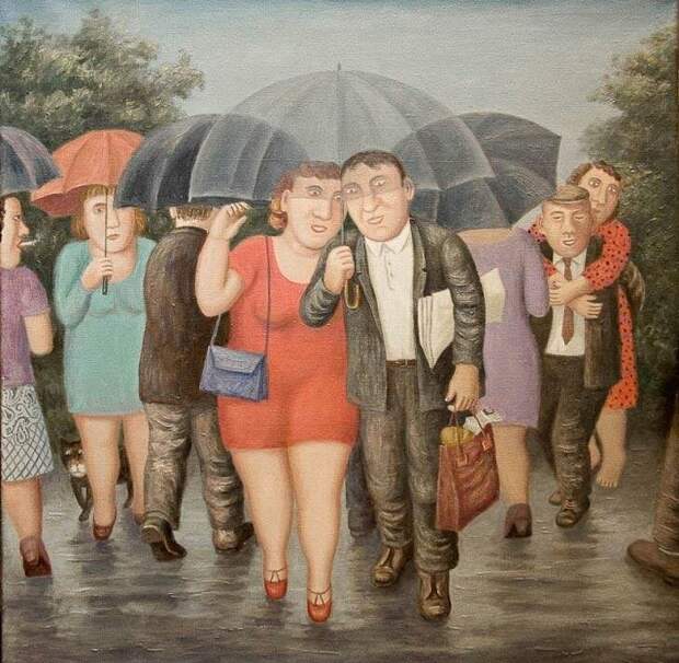 Июльский дождь Владимир Любаров, иллюстрация, люди, рисунок, художник