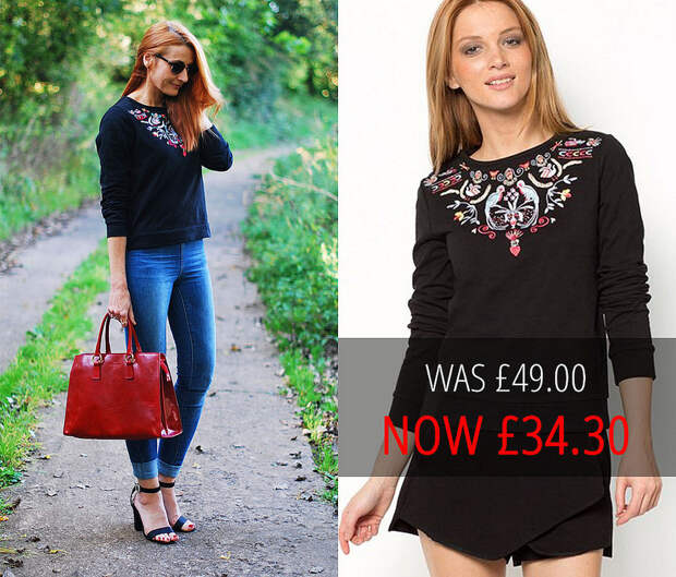 Sale: Black Embroidered Cotton Fleece Sweatshirt (La Redoute)