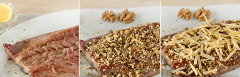 запеченная скумбрия с орехами и сыром