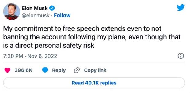 musk tweet about elonjet account