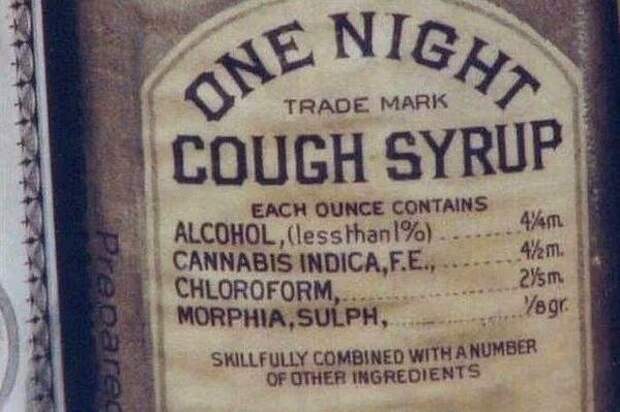 Таким был сироп от кашля 100 лет назад. Состав - алкоголь, конопля, хлороформ и сульфат морфия.