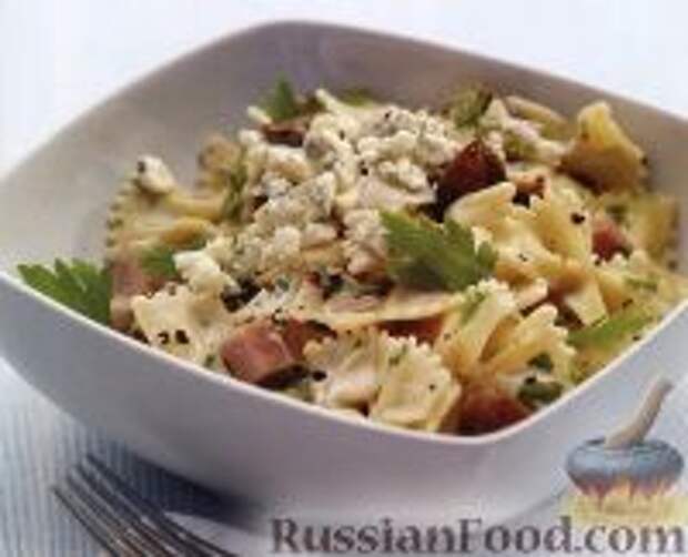 Фото к рецепту: Макароны с сыром и ветчиной