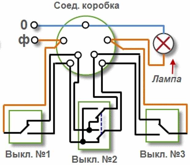 Проходной выключатель. Схема подключения