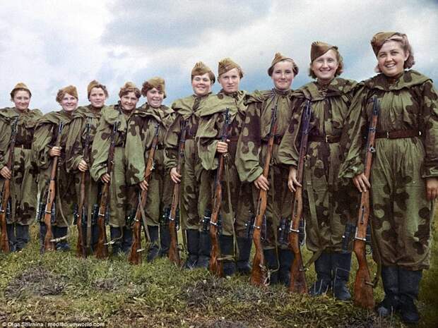 К бою готовы! женщины СССР, колоризация, колоризированные снимки, раскрашенные, снайперы
