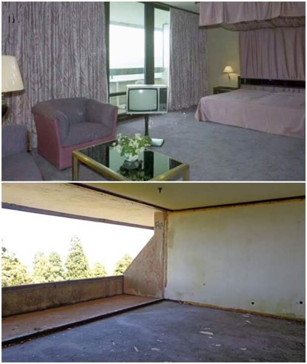 Некогда роскошные отельные номера полностью потеряли былую красоту (Monte Palace, Азорские острова).