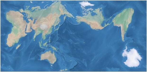 7. Вот как выглядела бы обыкновенная карта без искажения размеров материков и островов. Как будто бы мир немного расплавился в мире, познавательно, удивительно, фото, фотомир