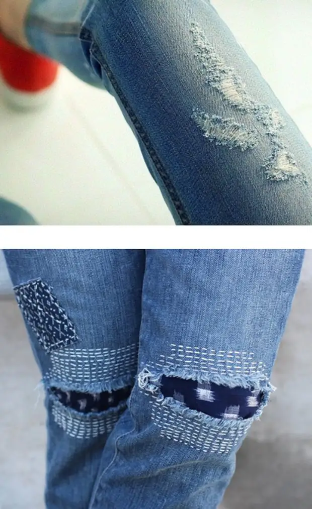 Как зашить дырку на джинсах на коленке красиво вручную