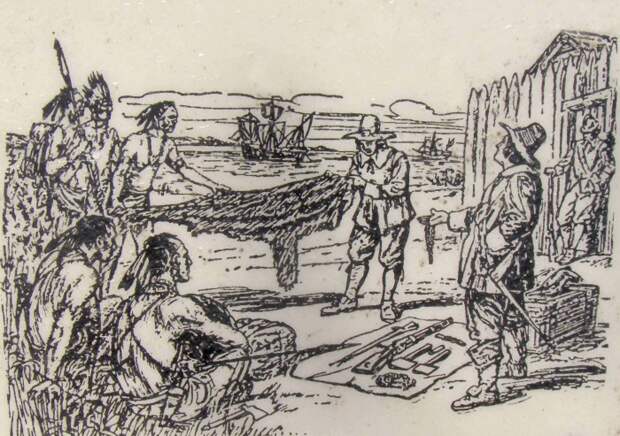 Торговля аборигенов и колонизаторов./Фото: https://www.tiki-toki.com