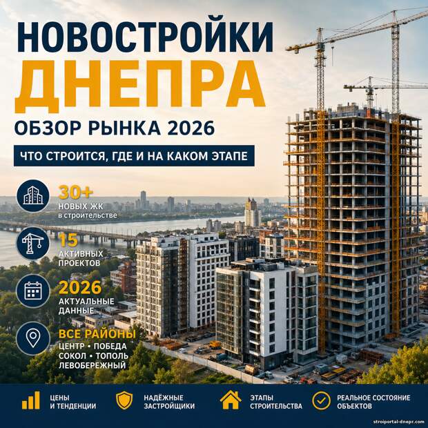 Новостройки Днепра в 2026 году: какие жилые комплексы строятся, где продолжаются работы и что происходит с рынком жилья