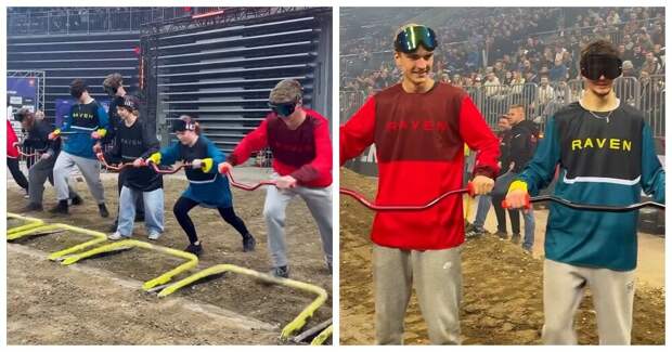 Зрелищное шоу с воображаемыми мотоциклами