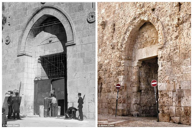 Сионские ворота (слева - 1938 г.) Израиль, архивные фотографии, иерусалим, история, прошлое и настоящее, сравнение, тогда и сейчас, тогда и сегодня