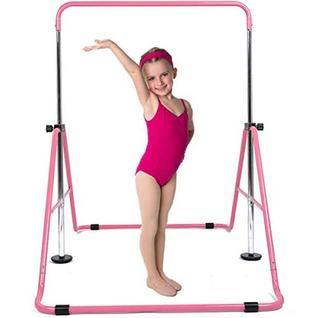 DOBESTS Gymnastics Bar Equipment for Home for Kids Height Adjustable Junior Training Kip Bars for 3-7 Years Old Children Indoor Outdoor (Pink)