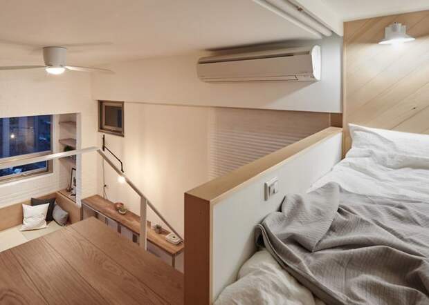 Высокий потолок позволил надстроить второй этаж для спальной зоны дизайн, идея, квартира, комната, планировка, пространство, студия