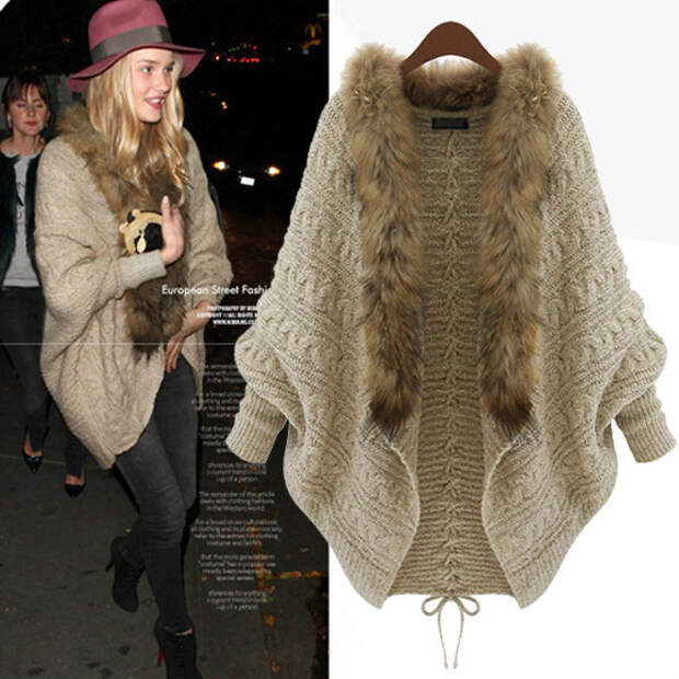 New 2014 Autumn Winter Fashion Women Elegent Loose Plus Size Faux Fur Cardigan Knitwear Sweater Lady Batwing Sleeve Outwear