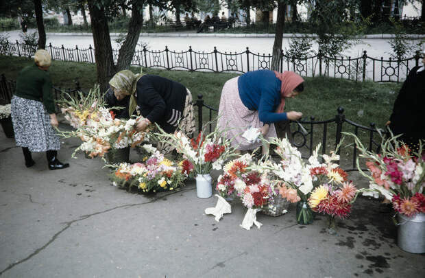 Russia, women selling flowers on sidewalk in Khabarovsk Russia, women selling flowers on sidewalk in Khabarovsk