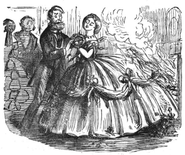 Карикатура на горящий кринолин 1860-е.