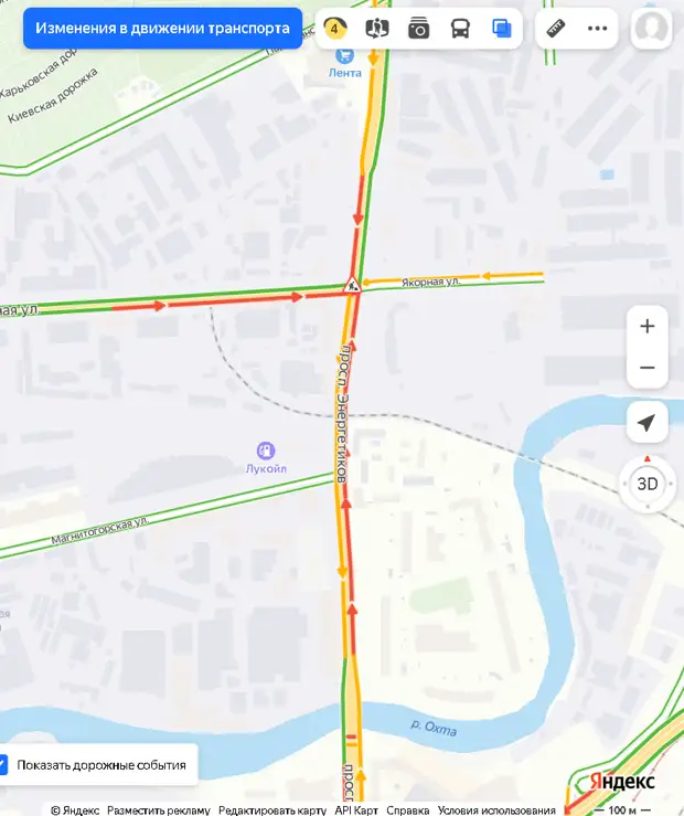 Два фургона закупорили и так ограниченный из-за работ перекресток Энергетиков и Якорной
